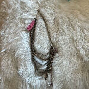 Betsey Johnson Gold Multi-Chain Necklace with Pink Accents